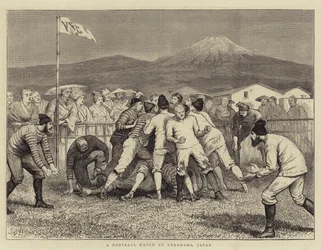 Um jogo de futebol em Yokohama, Japão